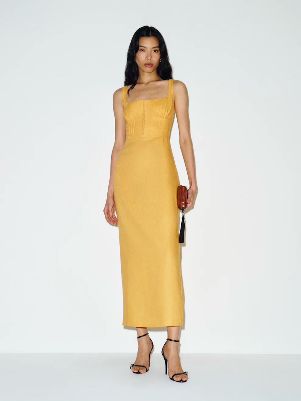 Lisa Reformation Mustard Square-Neck Maxi Dress